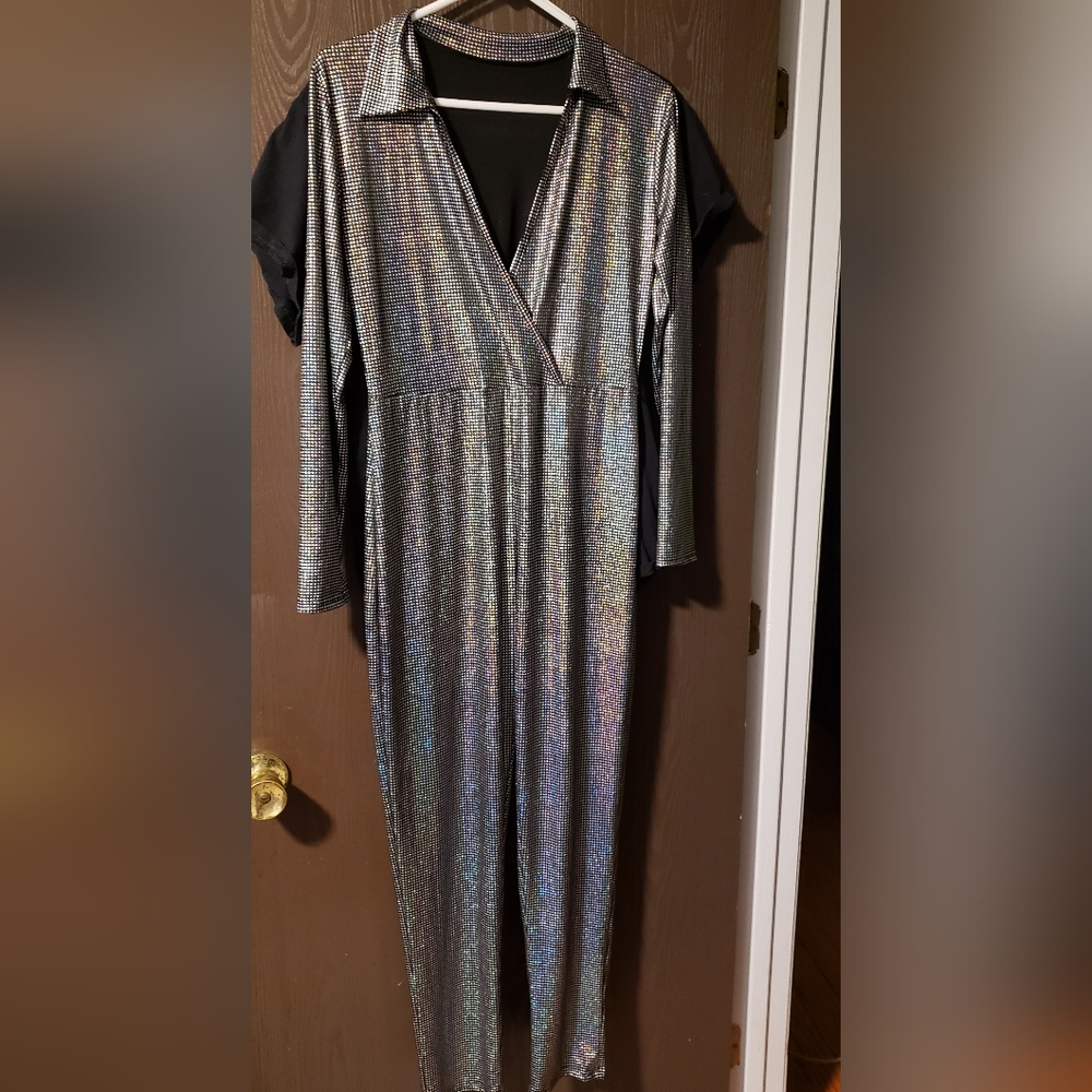 Long Sleeve Holographic Disco Jumpsuit Size L.